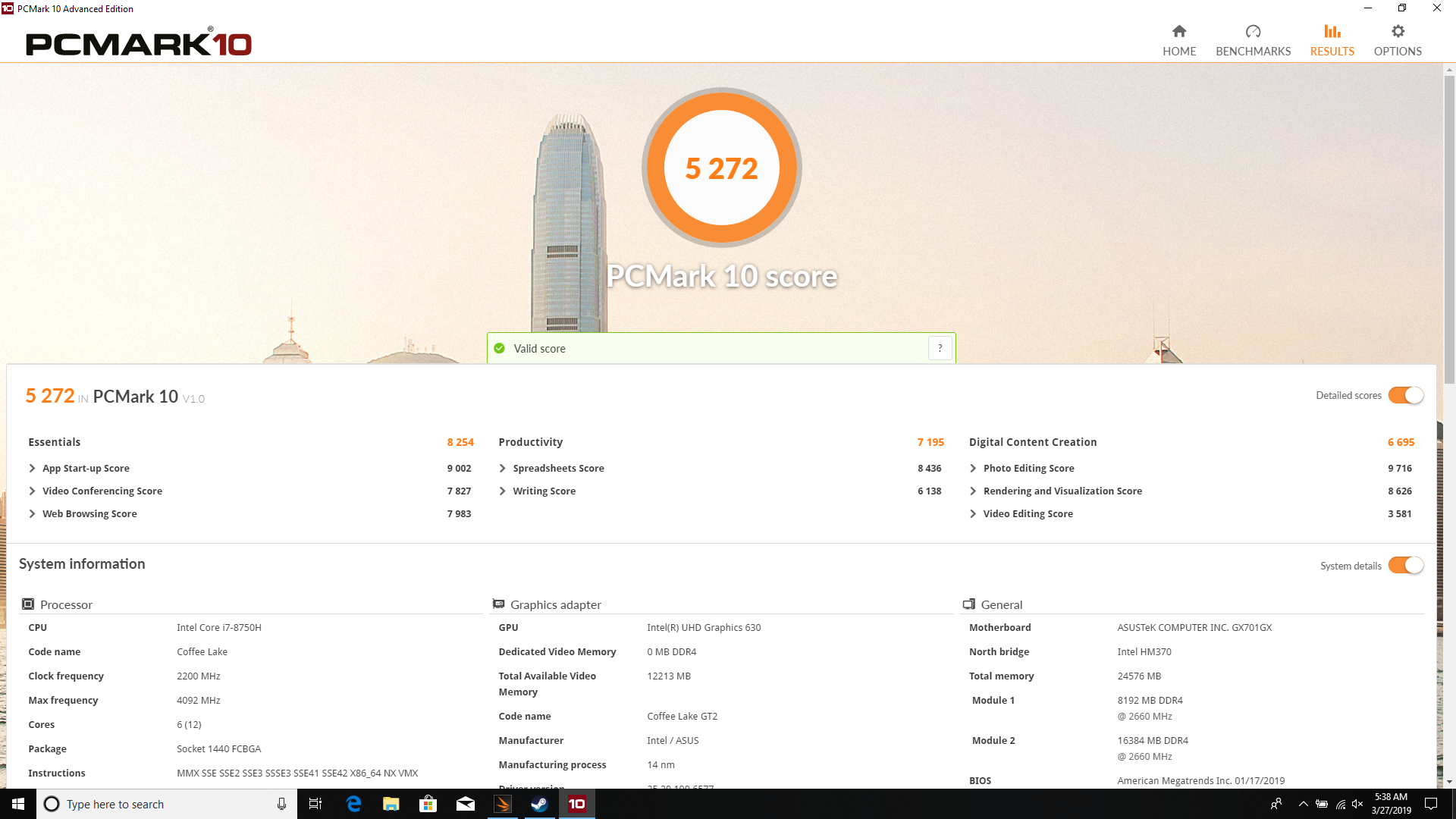 Điểm kiểm tra PCMark trên GX701. Điểm kiểm tra PCMark trên GX701.