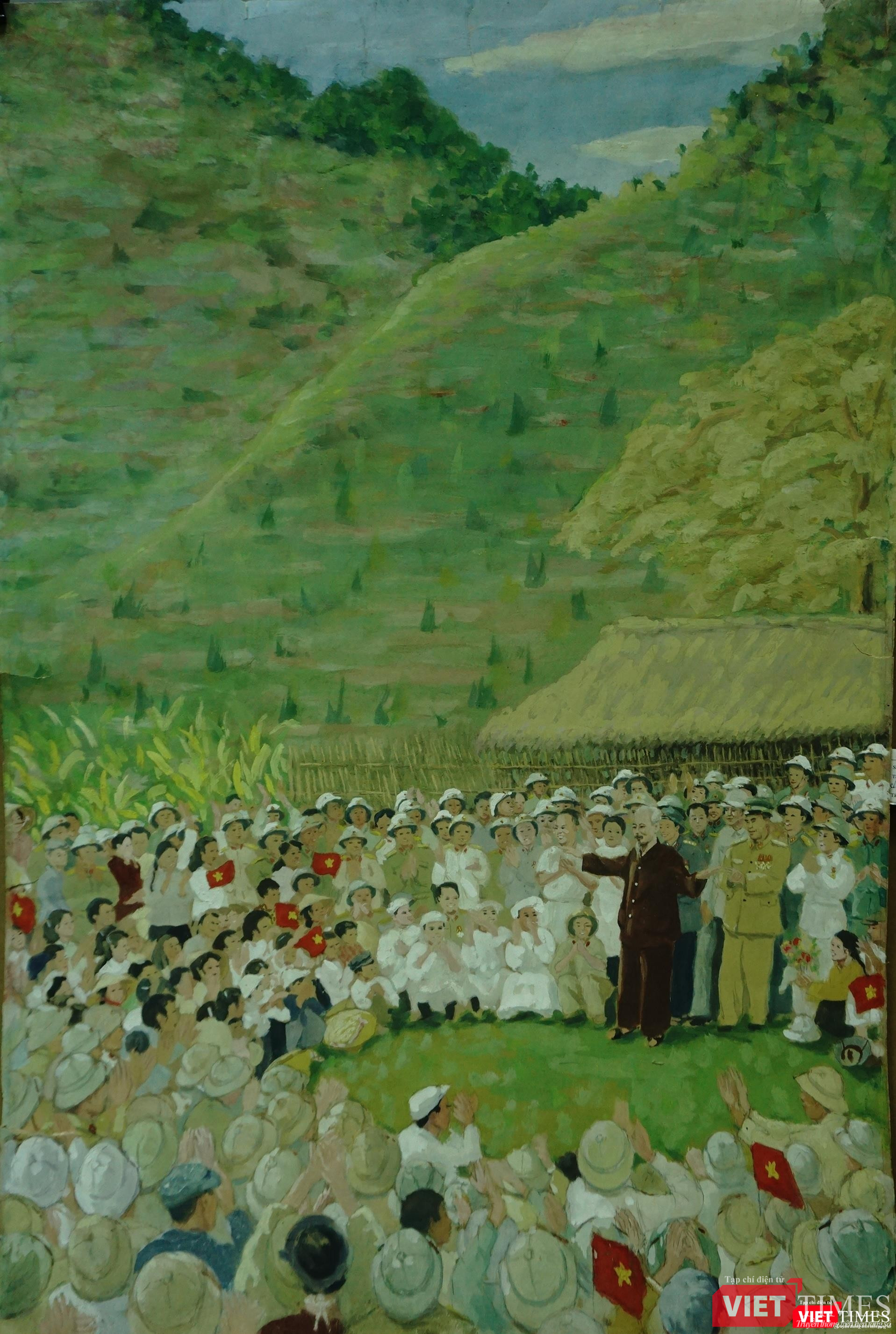 "Bác nói chuyện với bộ đội Mộc Châu" (Tranh của Văn Giáo)