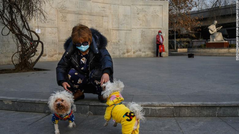 Người phụ nữ đeo khẩu trang khi chơi đùa với những chú chó của mình tại Bắc Kinh (Ảnh: CNN) Người phụ nữ đeo khẩu trang khi chơi đùa với những chú chó của mình tại Bắc Kinh (Ảnh: CNN)