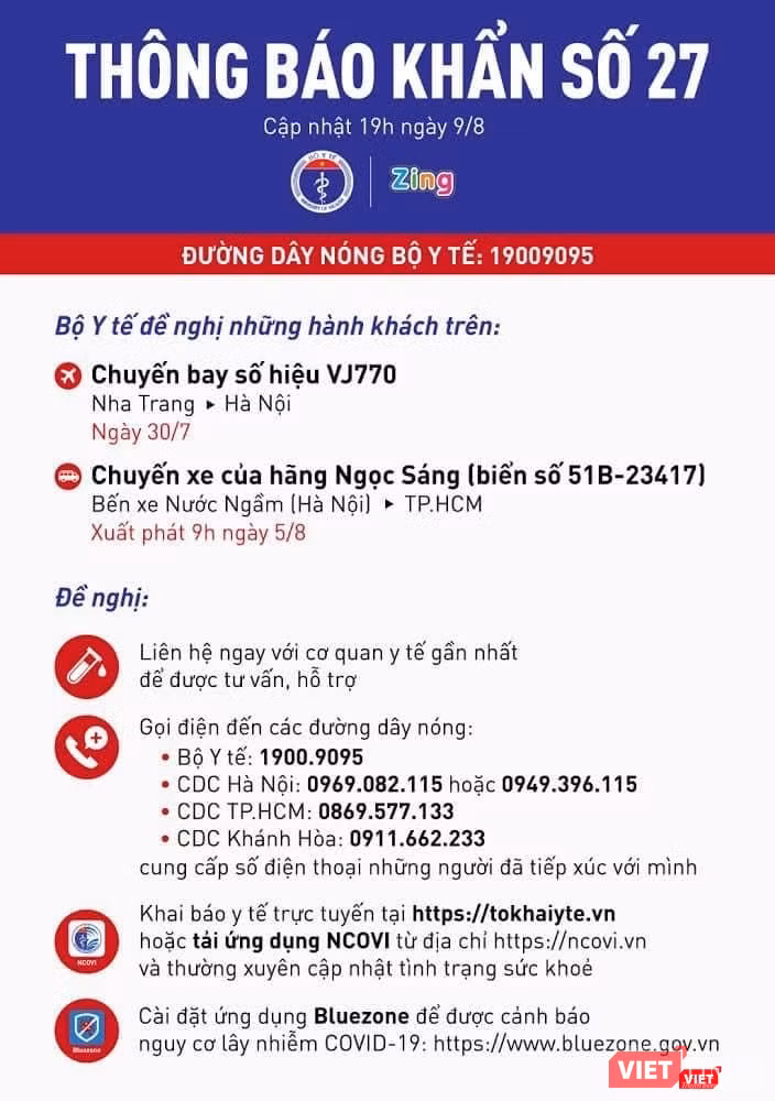Thông báo khẩn số 27 (Nguồn: Bộ Y tế) 