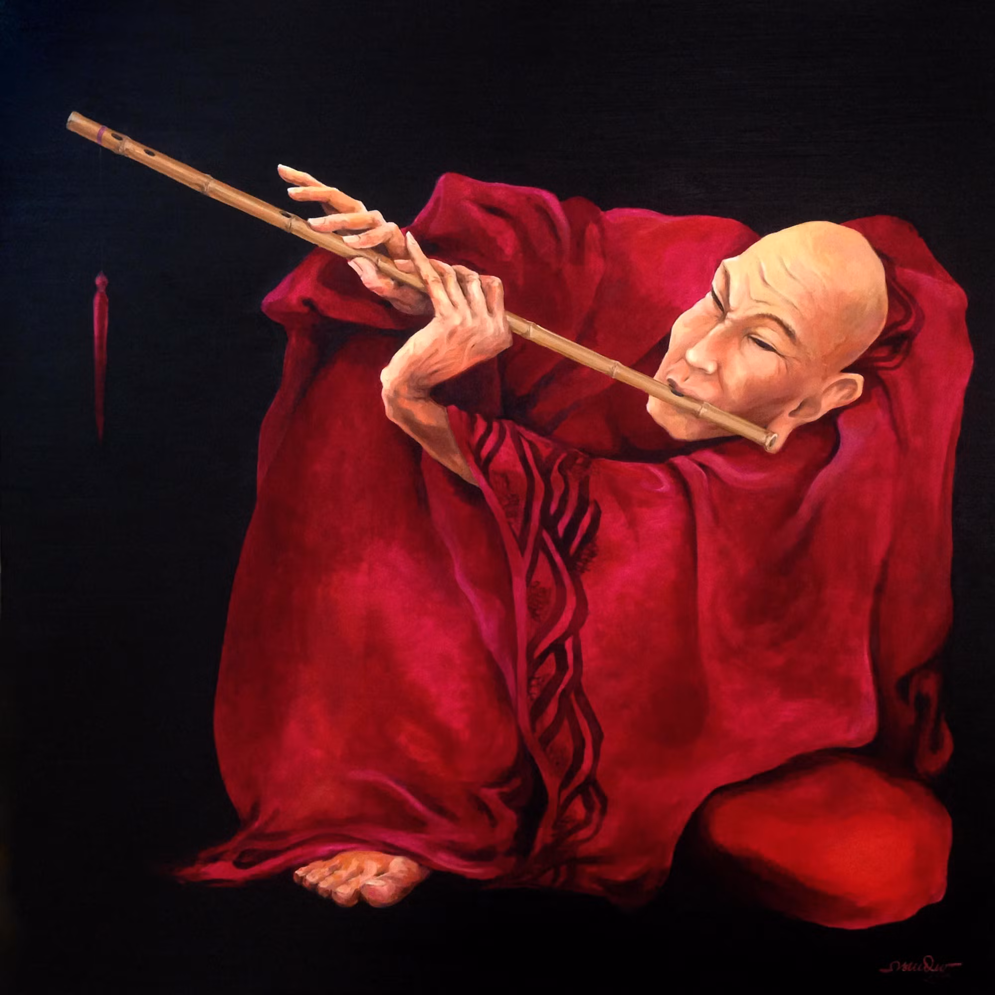 "Sáo" - Tranh sơn dầu của họa sĩ Nguyễn Tuấn