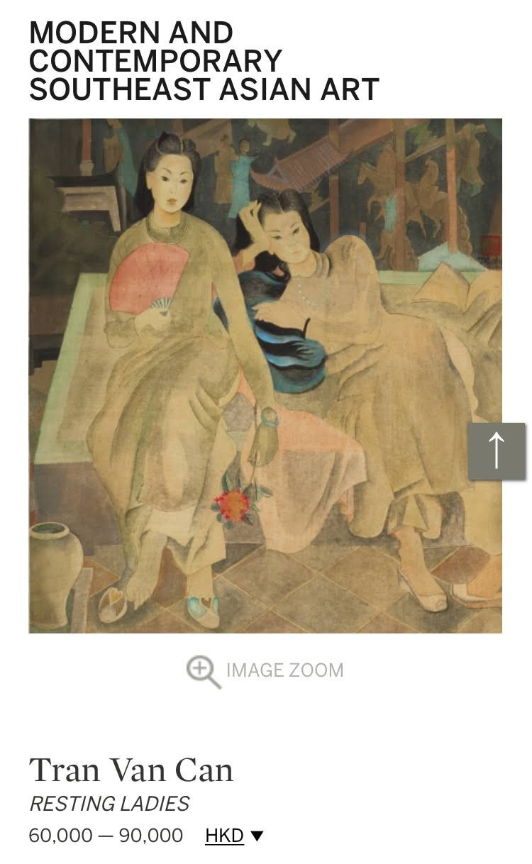 Tranh Trần Văn Cẩn đang rao bán trên Sotheby's có màu lụa khá mới