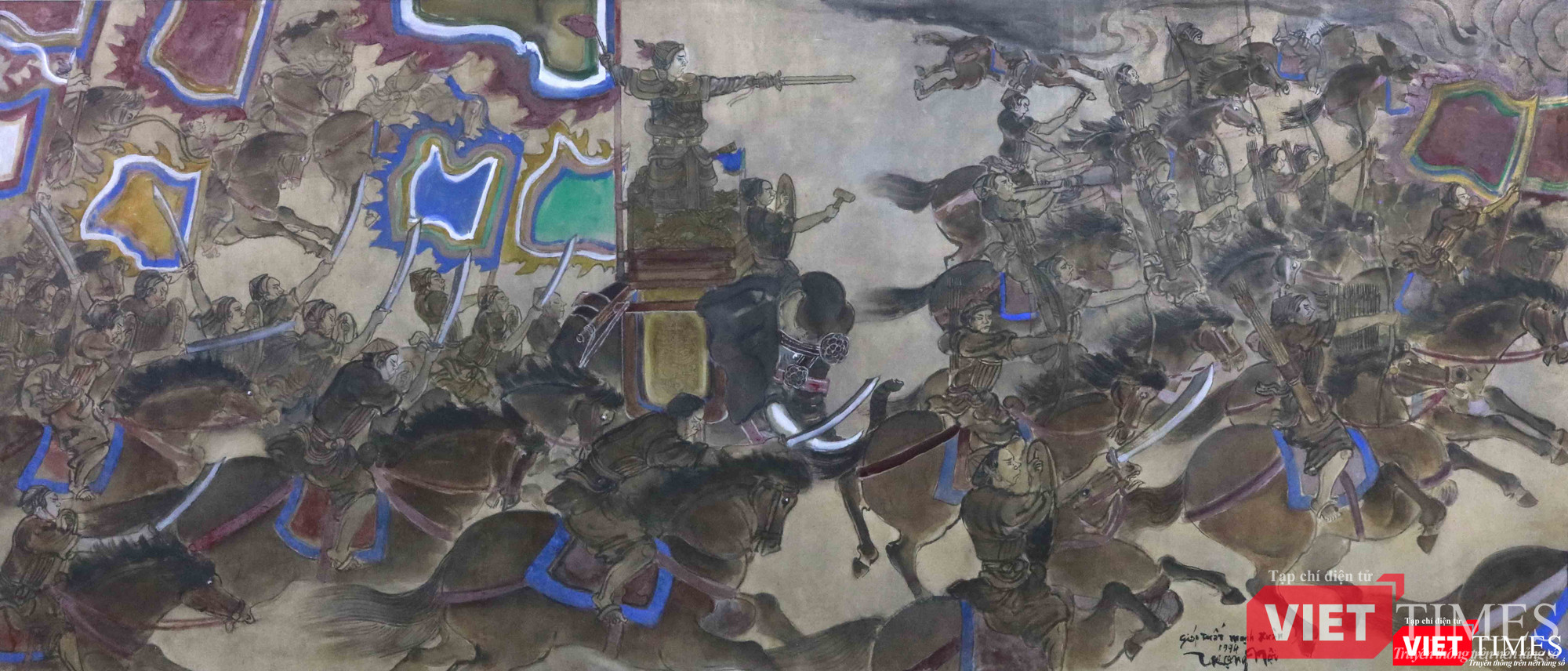 Khởi Nghĩa, Màu nước trên lụa, 77x180 cm, Trọng Nội Khởi Nghĩa, Màu nước trên lụa, 77x180 cm, Trọng Nội