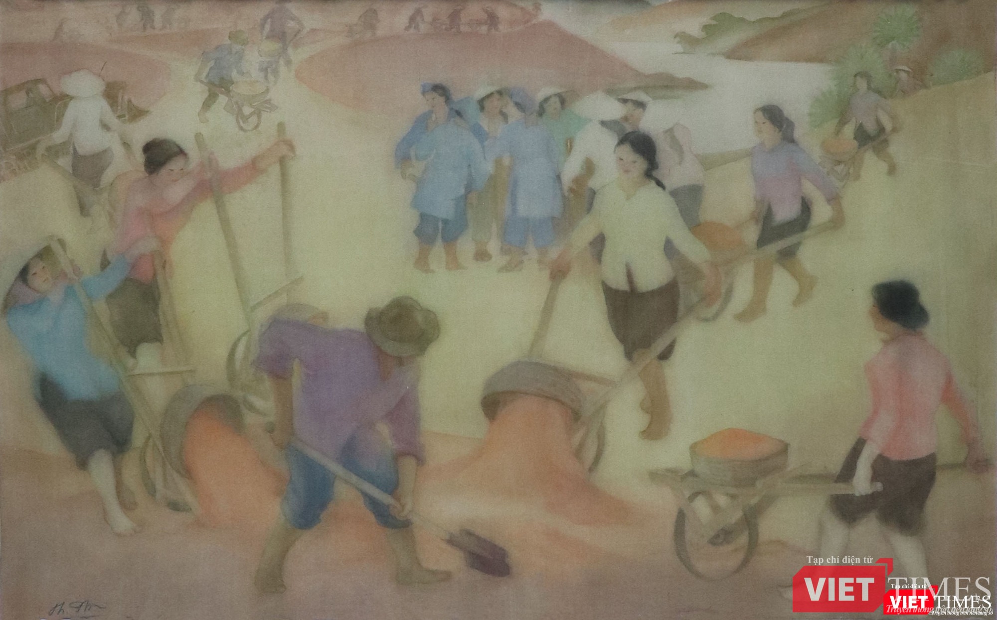 Thu hoạch, màu nước trên lụa, 45 x 72 cm, Thục Phi Thu hoạch, màu nước trên lụa, 45 x 72 cm, Thục Phi