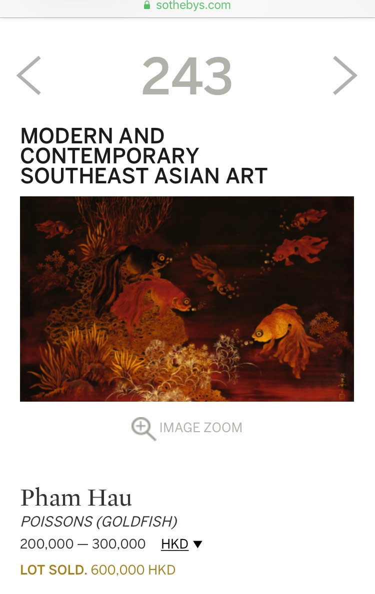 “Poissons” (GoldFish) của Phạm Hậu giá 76,470 USD “Poissons” (GoldFish) của Phạm Hậu giá 76,470 USD