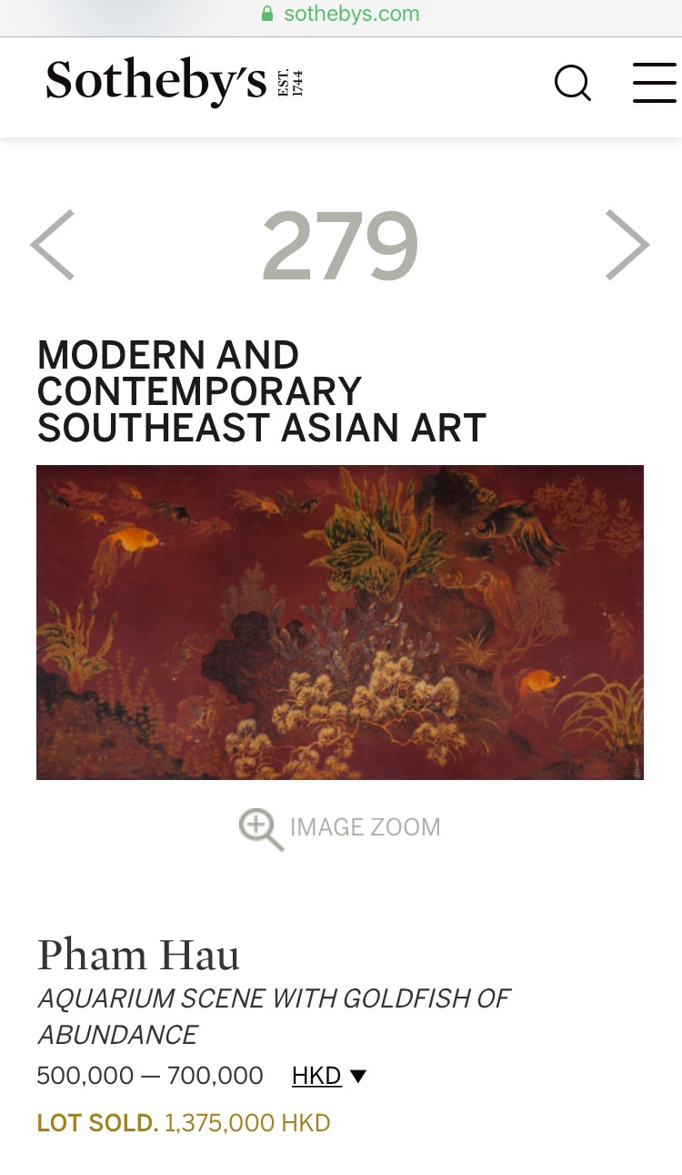 Bức “Aquarium scene with GoldFish of Abundance” của Phạm Hậu giá “khủng” lên tới 175,244 USD “Aquarium scene with GoldFish of Abundance” của Phạm Hậu giá “khủng” lên tới 175,244 USD