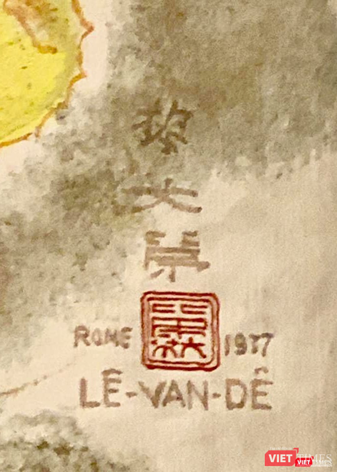 Góc chữ ký và ấn triện của họa sĩ Lê Văn Đệ 