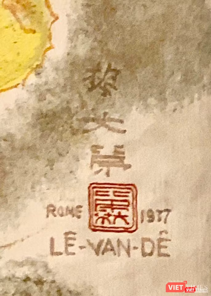 Góc chữ ký và ấn triện của họa sĩ Lê Văn Đệ 