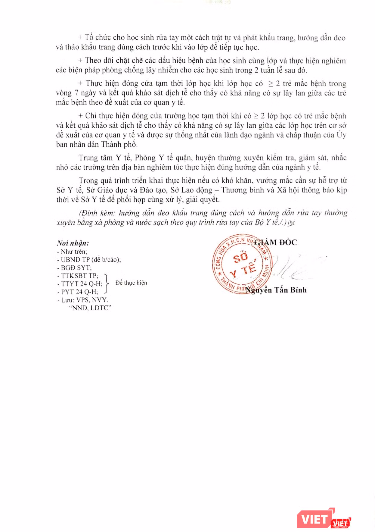 Công văn của Sở Y tế TP.HCM gửi Sở GD&ĐT và Sở Lao động Thương binh & Xã hội 