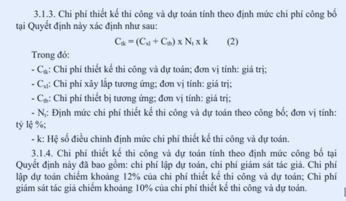 Công thức tính chi phí thiết kế thi công, dự toán theo quyết định số 2378/QĐ-BTTTT