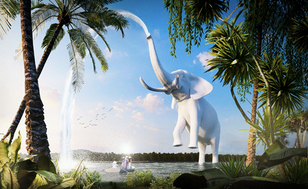 Hình ảnh voi trắng được gắn liền xuyên suốt tại công trình