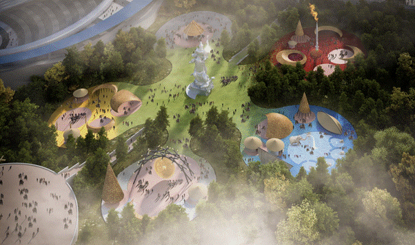 “Làng Huyền tích” gồm 5 khu vực được xây dựng nhằm tôn vinh Bà Triệu