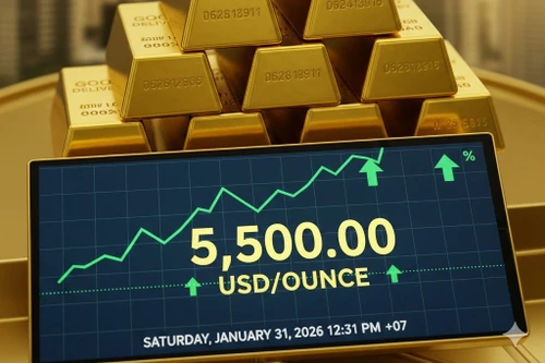 Giá vàng thế giới đã vượt mốc 5.500 USD/ounce để đạt đỉnh cao nhất mọi thời đại trong cuối tháng 1/2026. Ảnh minh họa
