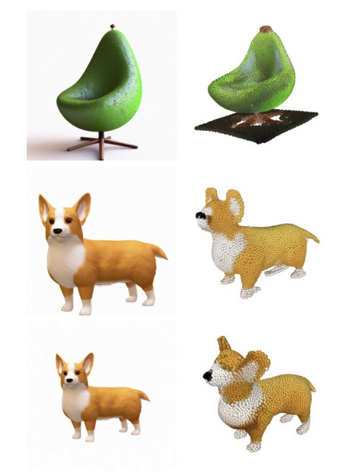 Chuyển đổi các đám mây điểm Point-E thành các mắt lưới. Ảnh OpenAI Chuyển đổi các đám mây điểm Point-E thành các mắt lưới. Ảnh OpenAI