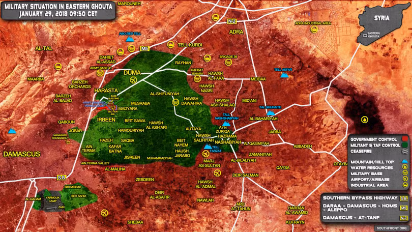 Bản đồ khu vực Đông Ghouta, ngoại ô Damascus - ảnh South Front
