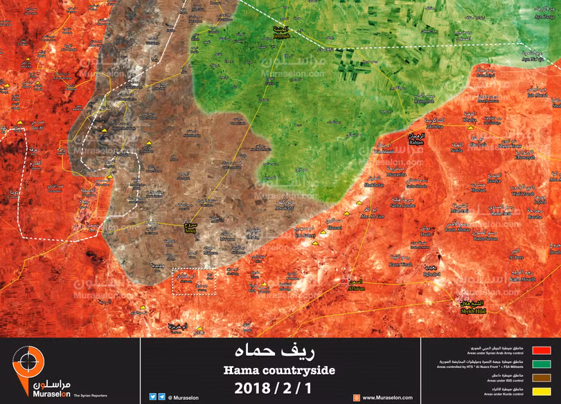 Bản đồ tình hình chiến sự phía đông bắc tỉnh Hama - ảnh Muraselon