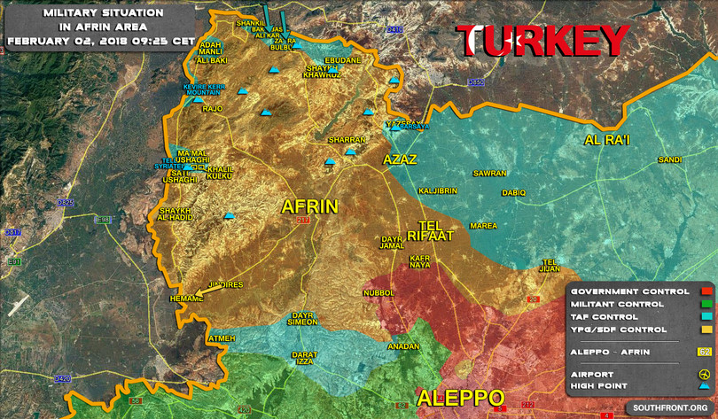 Chiến trường khu vực Afrin tính đên ngày 02.02.2018 theo South Front