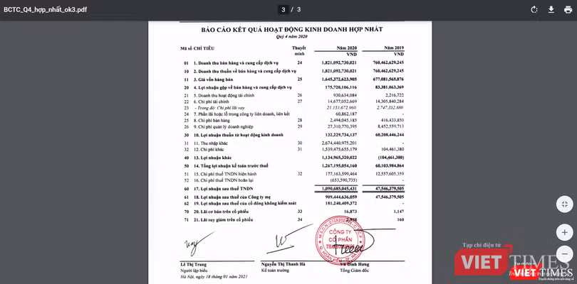 Bản báo cáo tài chính hợp nhất Quý 4/2020 vừa được Thaiholdings công bố chỉ có độ dài 3 trang, tối thiểu đến mức không có phần thuyết minh và báo cáo lưu chuyển tiền tệ (Ảnh chụp màn hình - Nguồn: THD)