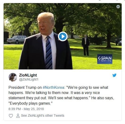 Tổng thống Mỹ Donald Trump phát biểu trước truyền thông về khả năng nối lại vòng đàm phán. Ảnh Twittes