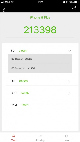 Điểm AnTuTu của iPhone 8 trên phiên bản iOS 11.2.2. Nguồn: GSMArena