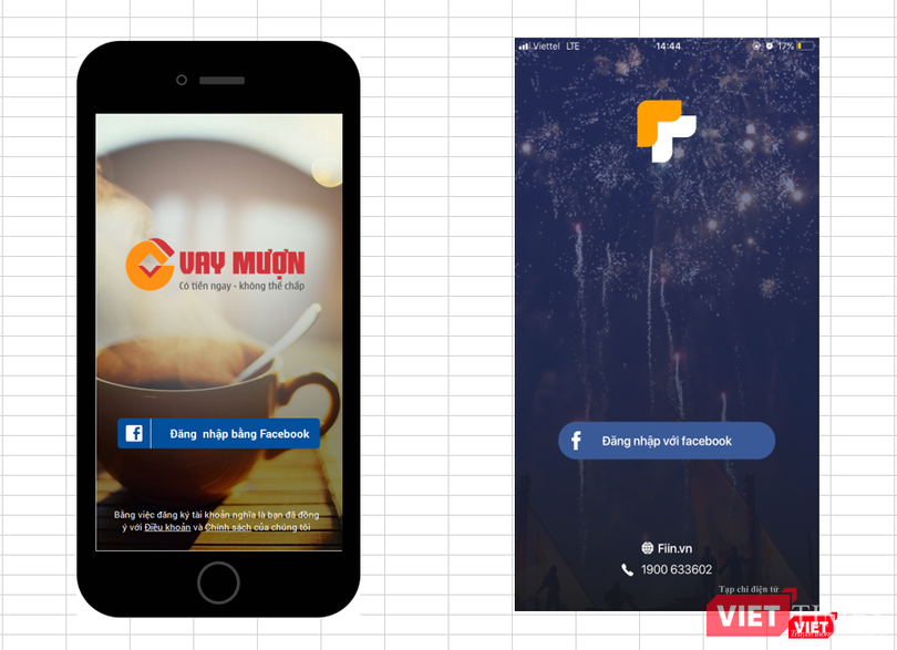Ảnh so sánh màn hình đăng nhập giữa 2 ứng dụng Fiin và Vaymuon. Ảnh: NextTech
