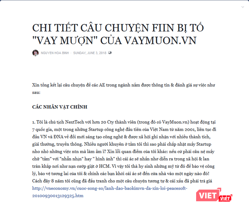 Ghi chú của CEO NextTech, Nguyễn Hòa Bình đăng tải trên Facebook cá nhân ngày 3/6