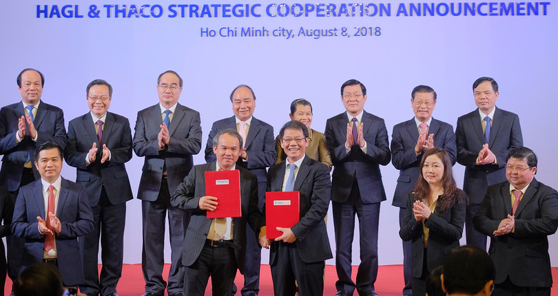 Lễ công bố hợp tác chiến lược của Công ty Cổ phần Hoàng Anh Gia Lai (HAGL) và Công ty Cổ phần Ô tô Trường Hải (Thaco). Ảnh: VGP/Quang Hiếu