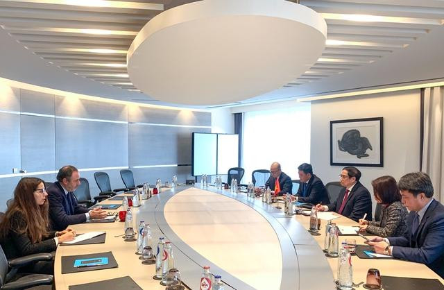 Buổi làm việc giữa Thủ tướng Phạm Minh Chính và ông Patric Bergamini, Phó Chủ tịch Phát triển kinh doanh và quan hệ chính phủ của Tập đoàn CMA-CGM (Ảnh: VGP)