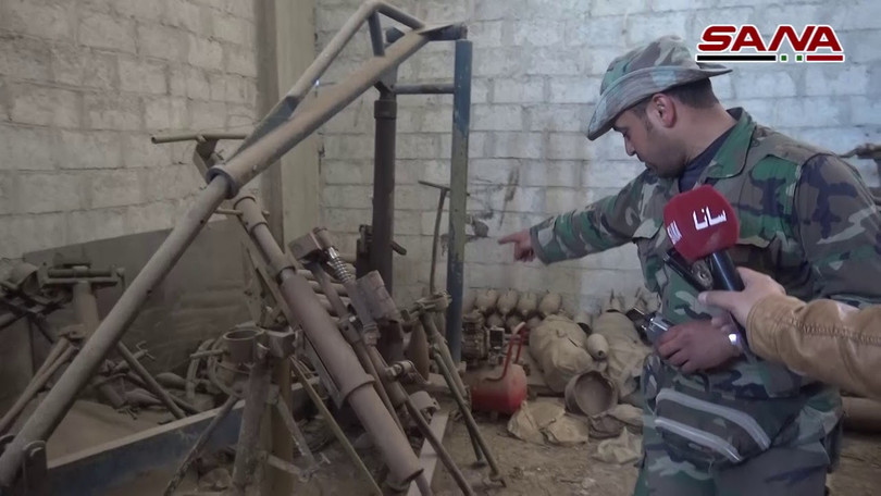 Giới thiệu với truyền thông về nhà xưởng sản xuất vũ khí của lực lượng Hồi giáo cực đoan ở Đông Ghouta. Ảnh minh họa Masdar News