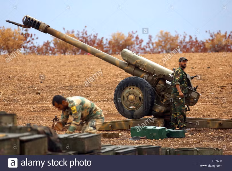 Pháo binh quân đội Syria chiến đấu trên chiến trường Đông Ghouta - ảnh minh họa Muraselon