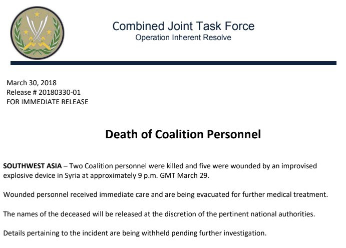 Mỹ lần đầu tiết lộ số binh sĩ thương vong tại chiến trường Syria ảnh 1