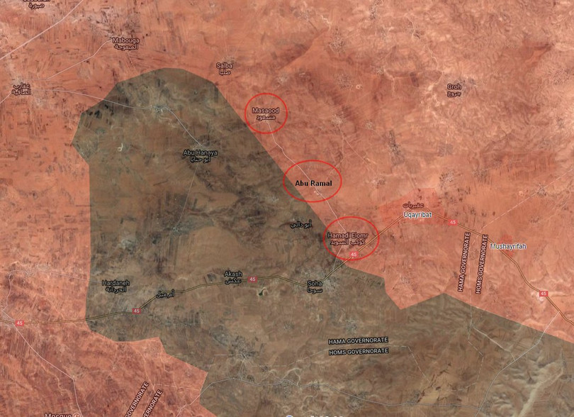 Những địa bàn quân đội Syria vừa giải phóng trên vùng nông thôn phía đông thành phố Al-Salamiyah - ảnh South Front