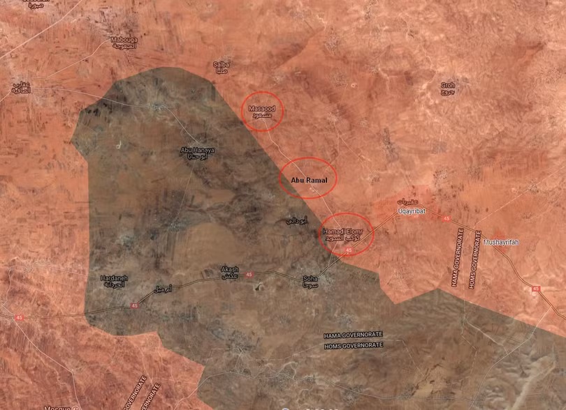 Những địa bàn quân đội Syria vừa giải phóng trên vùng nông thôn phía đông thành phố Al-Salamiyah - ảnh South Front