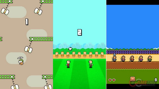 Ba game Swing Copters, Superball Juggling, Shuriken Block có tạo hình 8-bit "xấu đều".