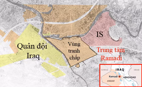 Quân đội Iraq tiến vào từ nhiều hướng, vây chặt phiến quân IS ở trung tâm Ramadi. Đồ họa:NYTimes