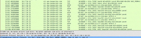 Giao tiếp không mã hóa giữa phần mềm diệt virus Kaspersky và các máy chủ Kaspersky ở xa.