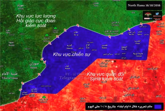 Bản đồ chiến sự vùng nông thôn tỉnh Hama ngày 16.10.2016