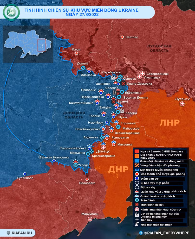 Tình hình chiến sự miền Đông Ukraine ngày 27/8. Ảnh RIA.FAN