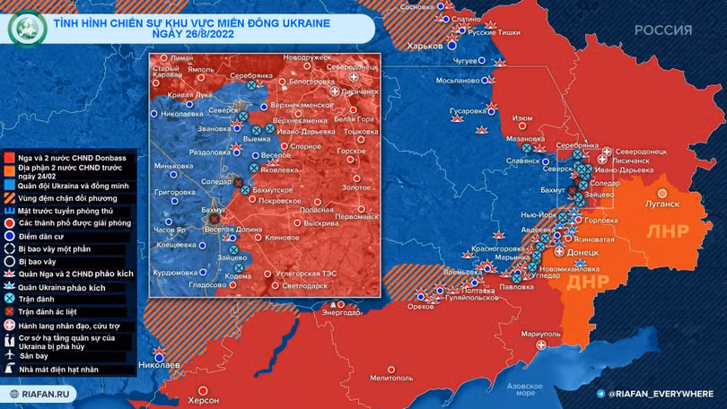 Tình hình chiến sự miền đông Ukraine ngày 26/8. Ảnh RIA.FAN Tình hình chiến sự miền đông Ukraine ngày 26/8. Ảnh RIA.FAN