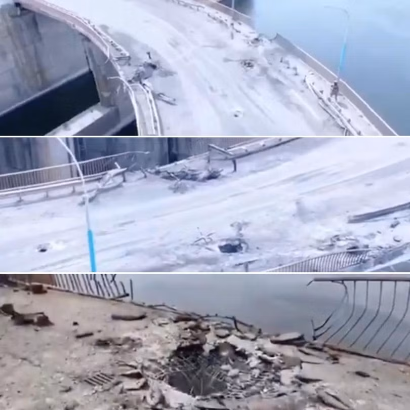 Kết quả của một сuộc pháo kích của quân đội Ukraine vào một cây cầu ở khu vực nhà máy thủy điện Kakhovka , ngày 10/8/2022. Ảnh Military Portal Ukraine. Kết quả của một сuộc pháo kích của quân đội Ukraine vào một cây cầu ở khu vực nhà máy thủy điện Kakhovka , ngày 10/8/2022. Ảnh Military Portal Ukraine.