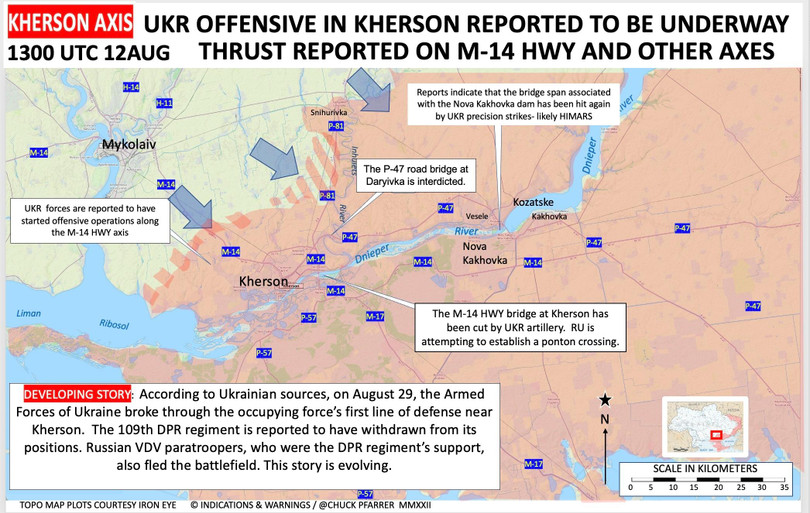 Các mũi tiến công của quân đội Ukraine theo hướng Kherson. Ảnh Military Ukraine.