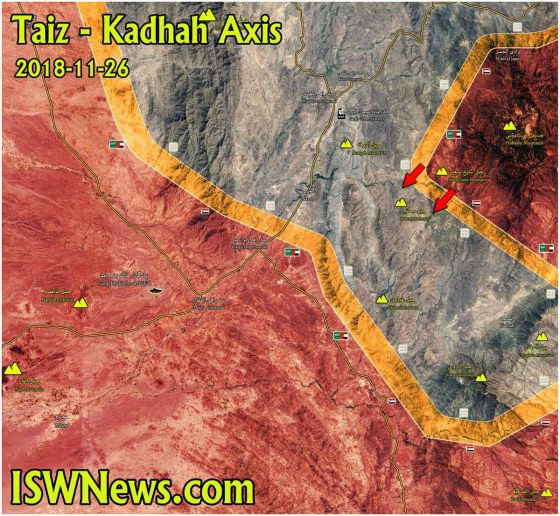 Cuộc chiến gần thành phố cảng biển al-Hudaydah trên bờ biển phía tây Yemen. Liên minh vùng Vịnh chiếm núi Rahnaj. Ảnh bản đồ Masdar News