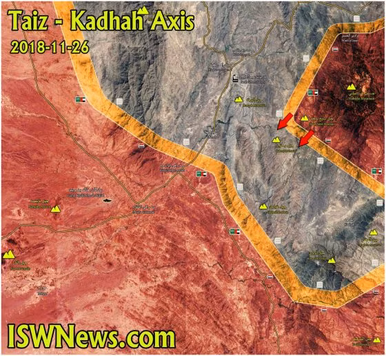 Cuộc chiến gần thành phố cảng biển al-Hudaydah trên bờ biển phía tây Yemen. Liên minh vùng Vịnh chiếm núi Rahnaj. Ảnh bản đồ Masdar News