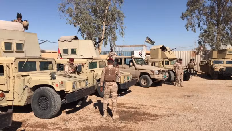 Quân đội Iraq và lực lượng quân tình nguyện PMU triển khai dọc biên giới với Syria. Ảnh minh họa: Ruptly.