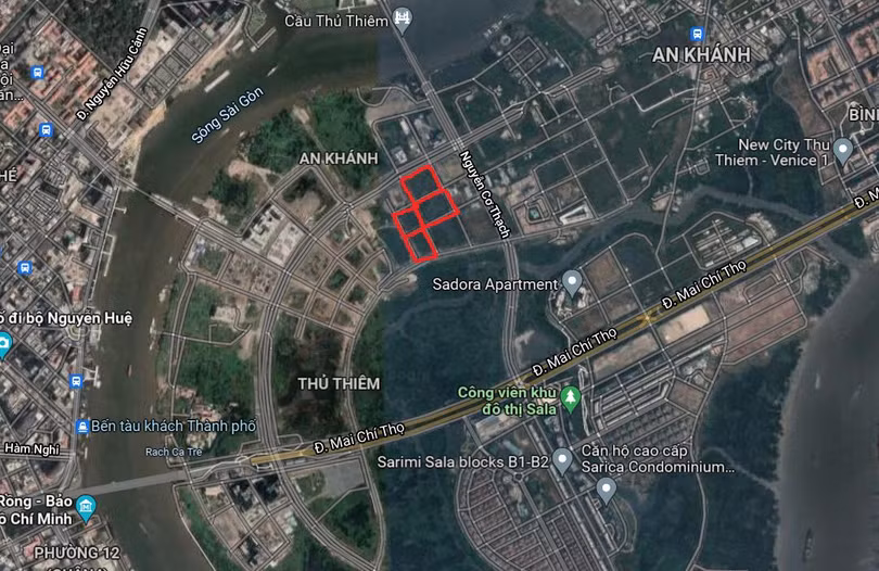 Vị trí 4 khu đất mang ký hiệu 3-5; 3-8; 3-9; 3-12 tại Khu đô thị mới Thủ Thiêm vừa được đem ra đấu giá