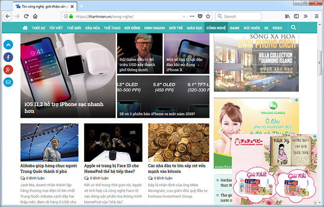 Giao diện Thanh Niên Online trên trình duyệt Firefox Quantum. ẢNH CHỤP MÀN HÌNH