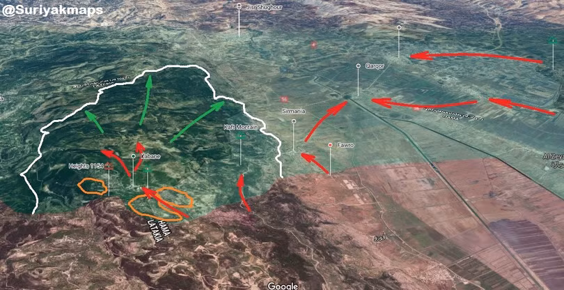 Kế hoạch tiến công của sư đoàn cơ giới số 4 Quân đội Syria trên chiến trường đông bắc Lattakia. Ảnh minh họa South Front