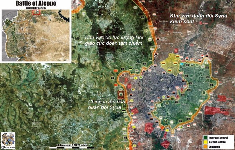 Bản đồ phần bổ lực lượng các bên trong chiến trường Aleppo