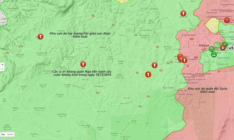 Những vị trí không quân Nga không kích trong ngày 10.11.2016