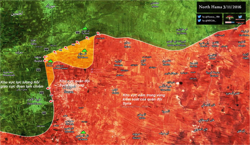 Bản đồ chiến sự vùng nông thôn miền Bắc tỉnh Hama